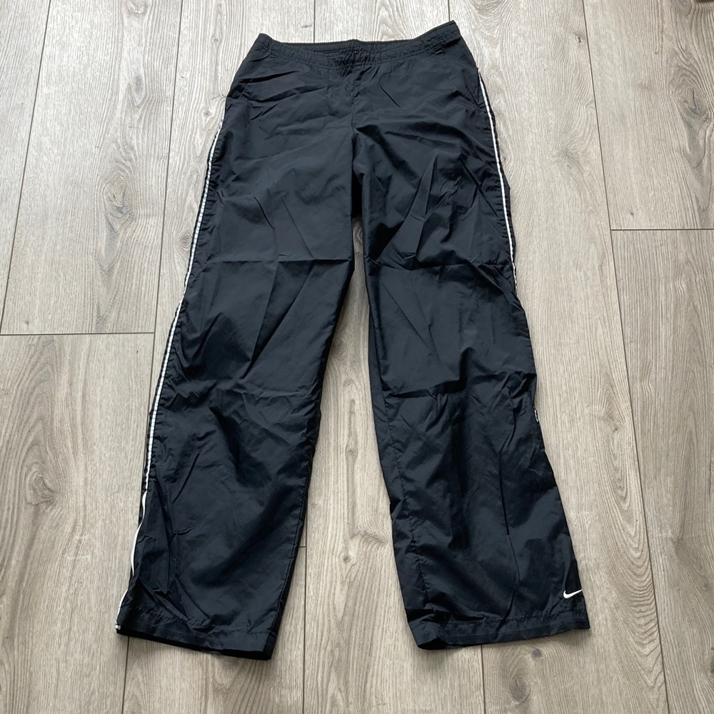 Nike Track Pants Unisex Medium Black White Zipper Bottoms Relective Unisex Y2K
